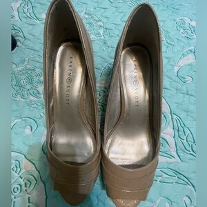 Tan peep toed high heel